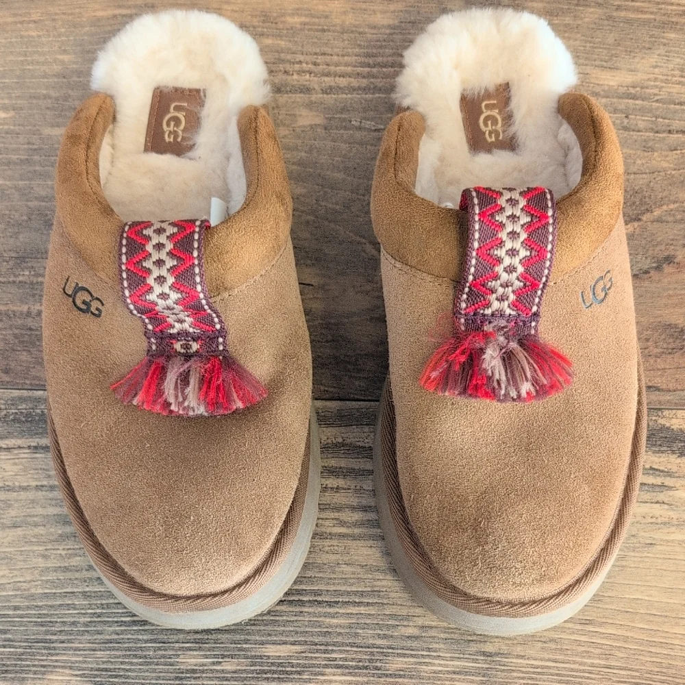 UGG Tazzle Chestnut Tan Suede Platform Slippers Youth 3           M594